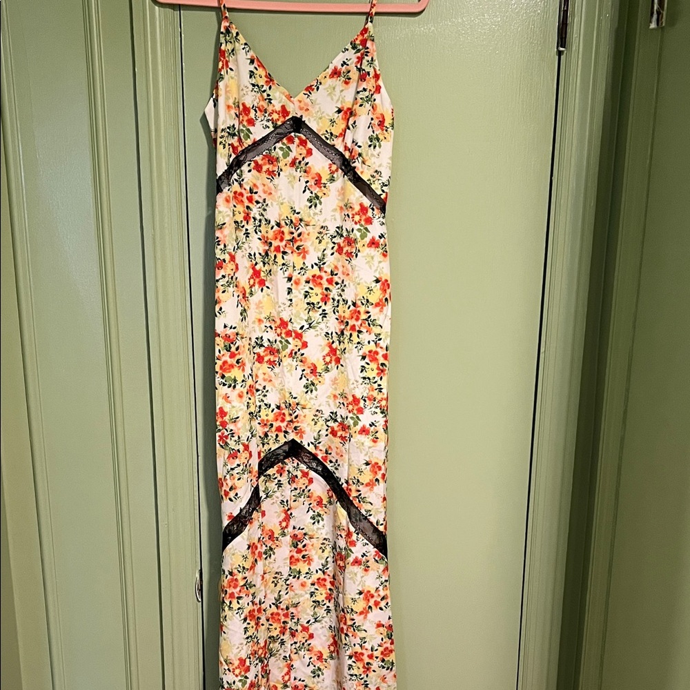 Wayf Floral Maxi Dress with Black Accents